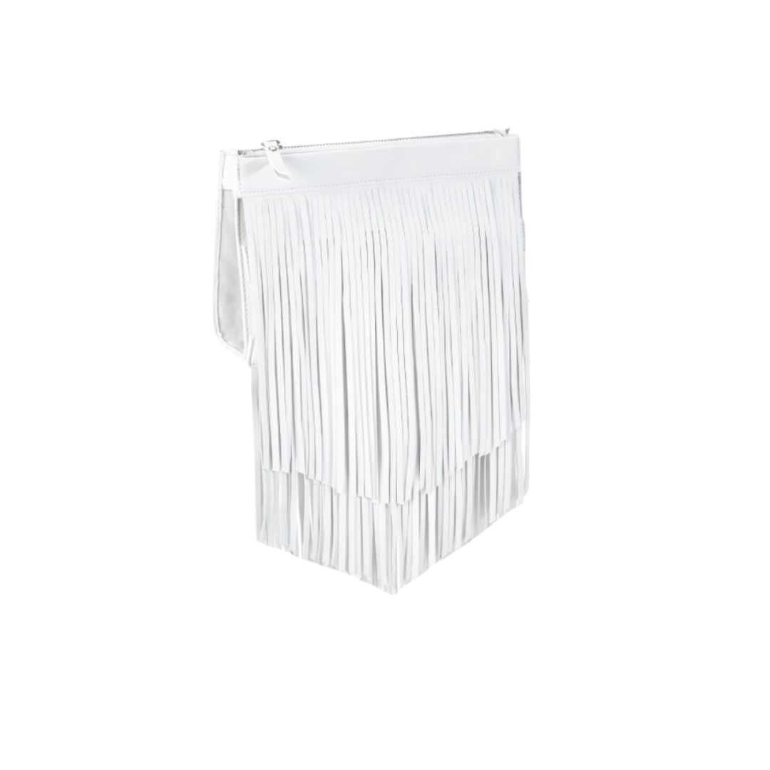 White Double Leather Fringe Covers & Clear Leather Base Combination