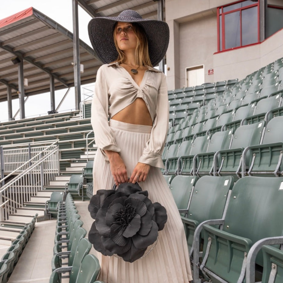 Black Wide Brim Hat with leather detail