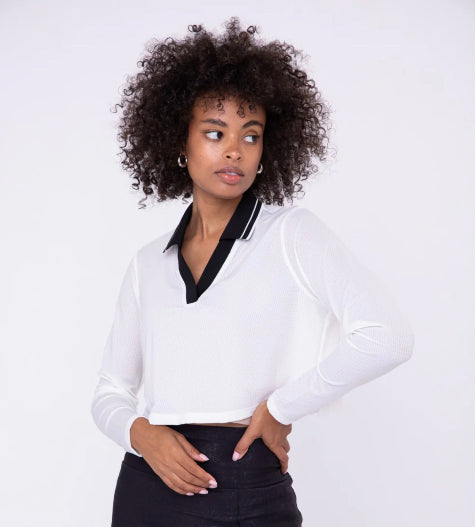 White Jersey Collared Crop Top