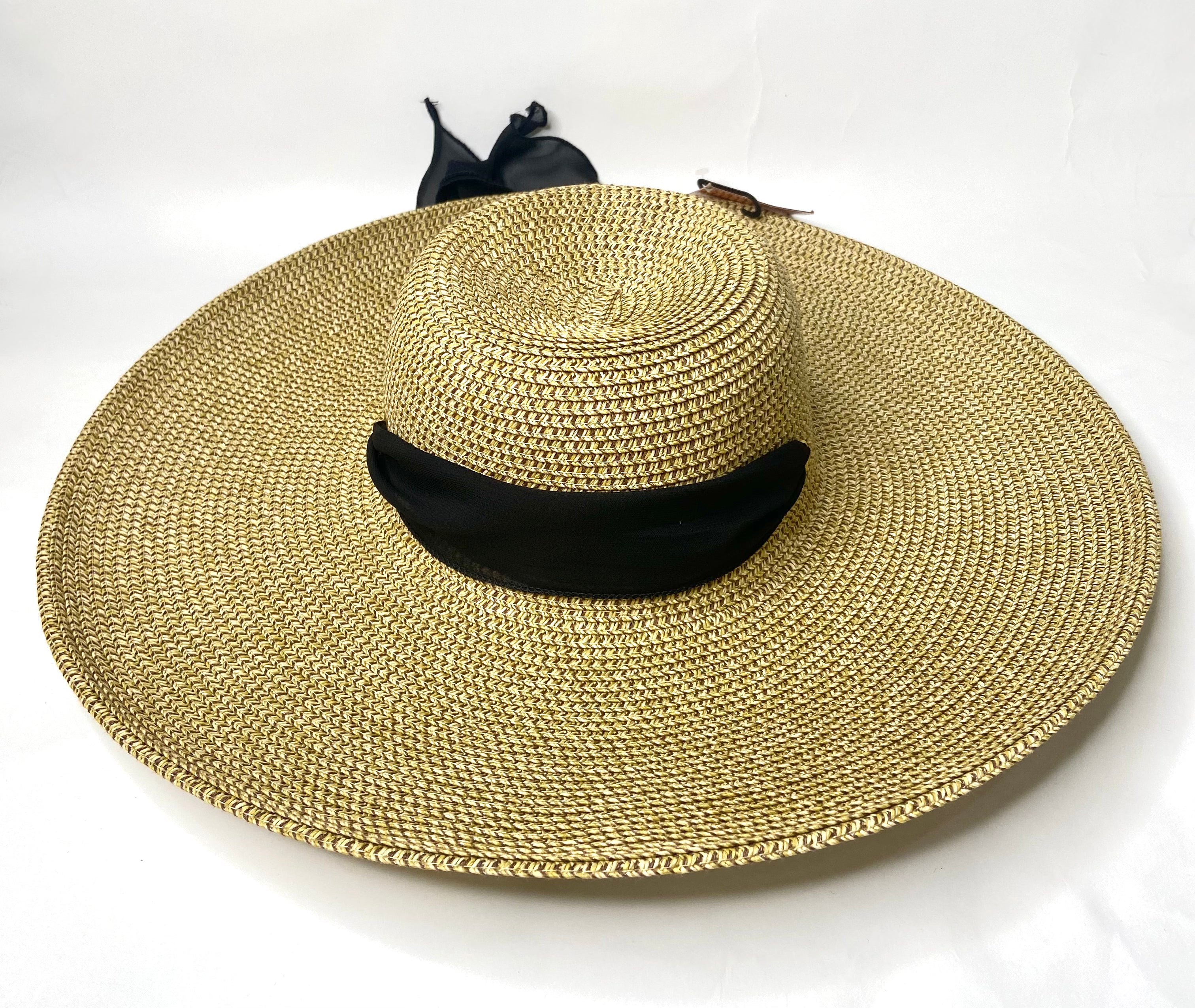 Wide Brim Sun Hat with Scarf Chin Strap