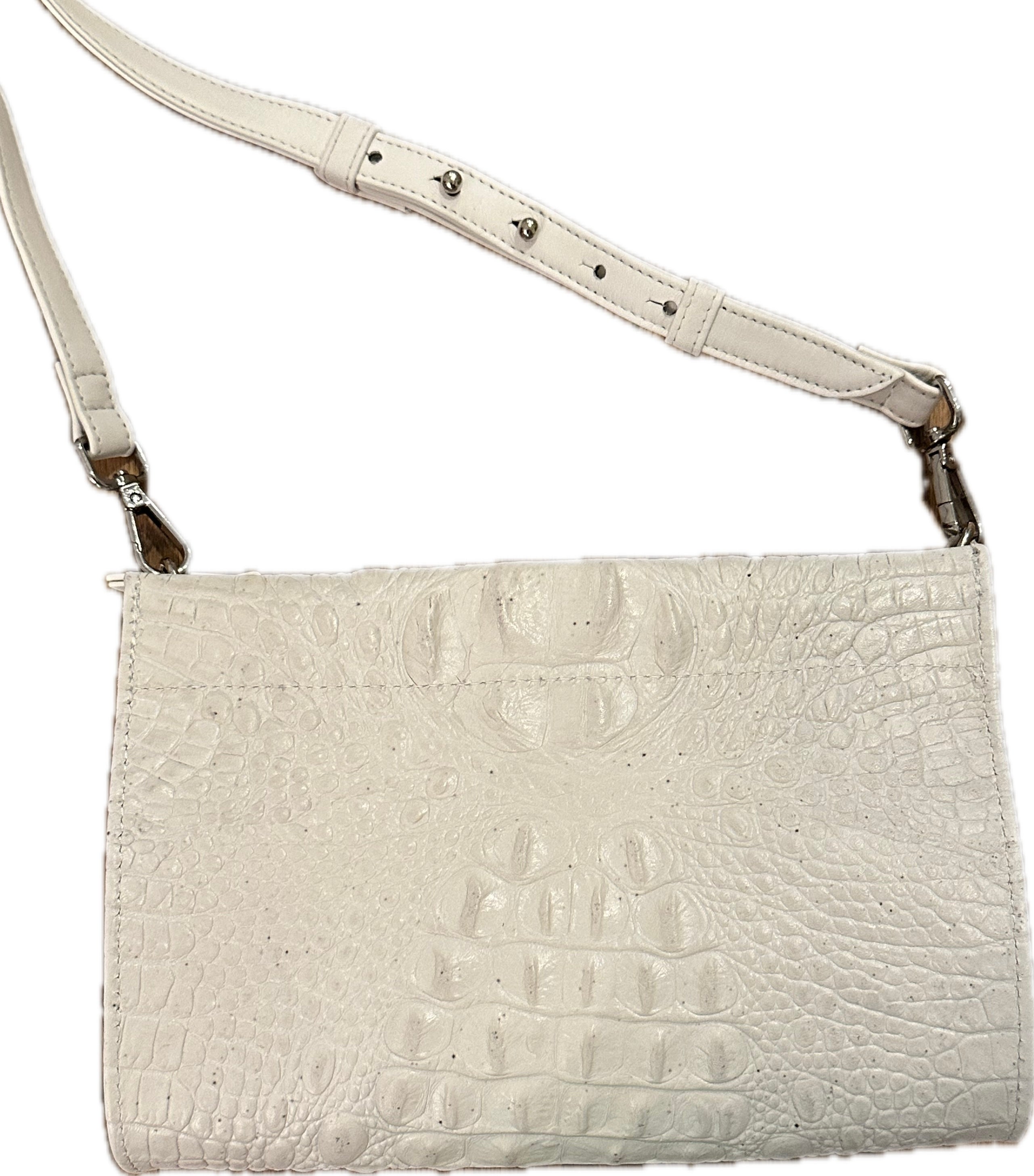 Ecru Croco Embossed Leather Cover and White Lambskin Clear Stadium Bag