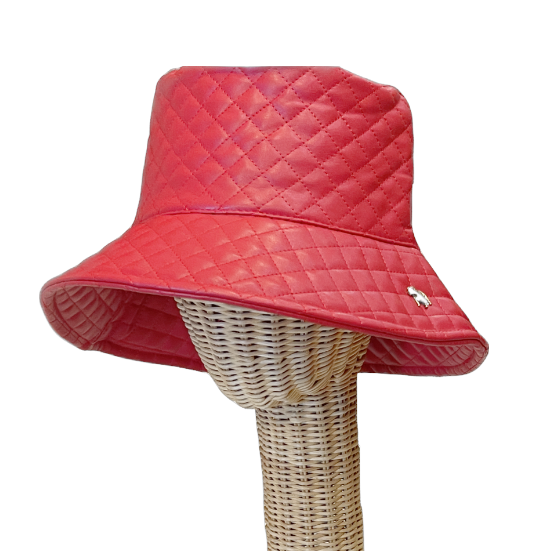 Red Leather Bucket Hat Quilted