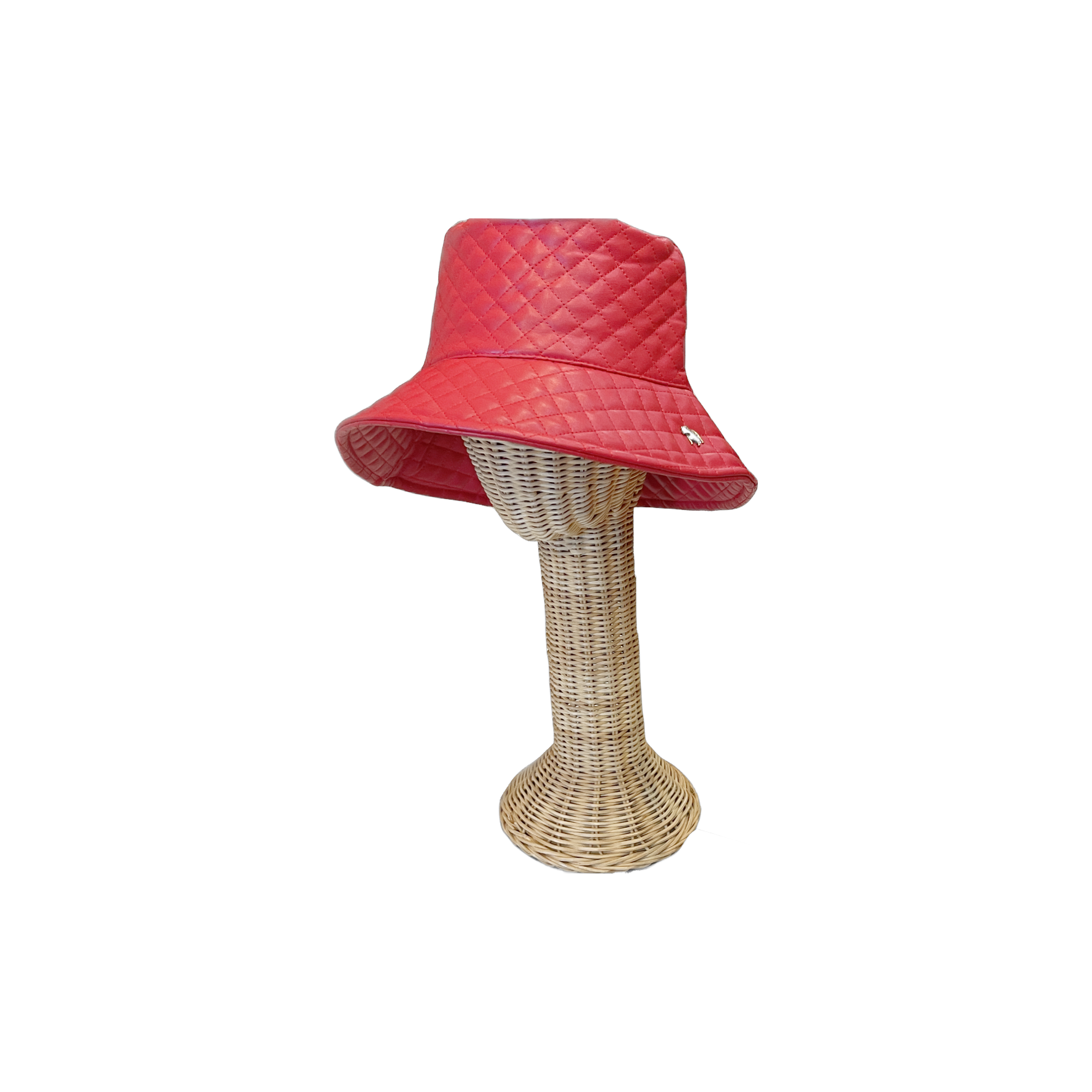 Red Leather Bucket Hat Quilted